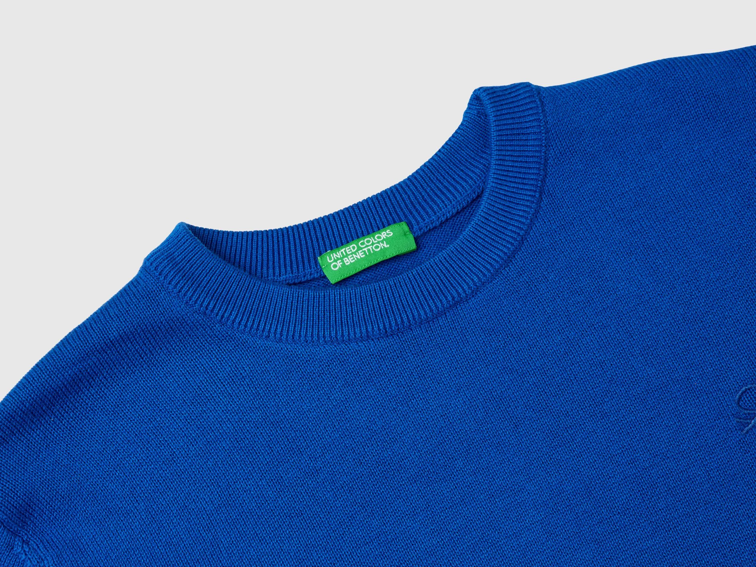 100% cotton crew neck sweater - Bright Blue | Benetton