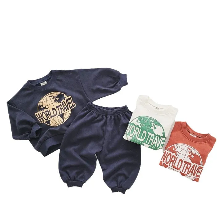 2 Pieces Set Baby Kid Girls Boys Letters Tops And Solid Color Pants Wholesale 231130202