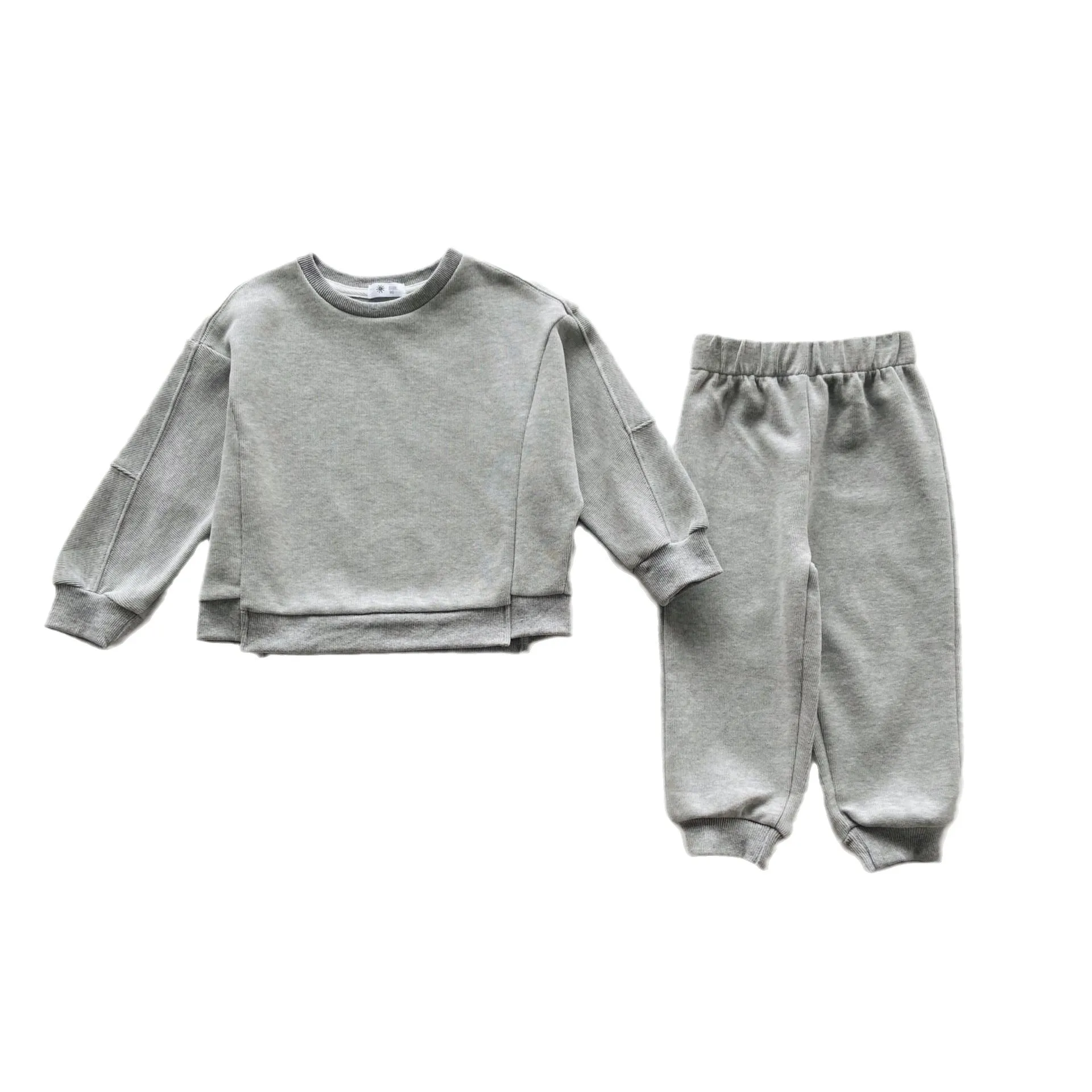 2 Pieces Set Baby Kid Girls Boys Solid Color Tops And Pants Wholesale 23090667