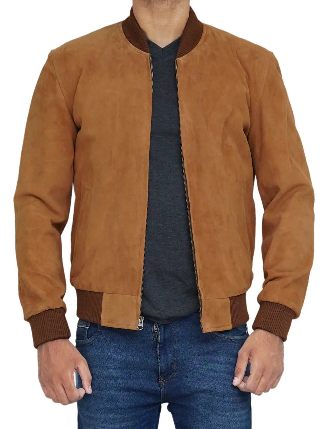 Adamsville Mens  Brown Bomber Suede Jacket