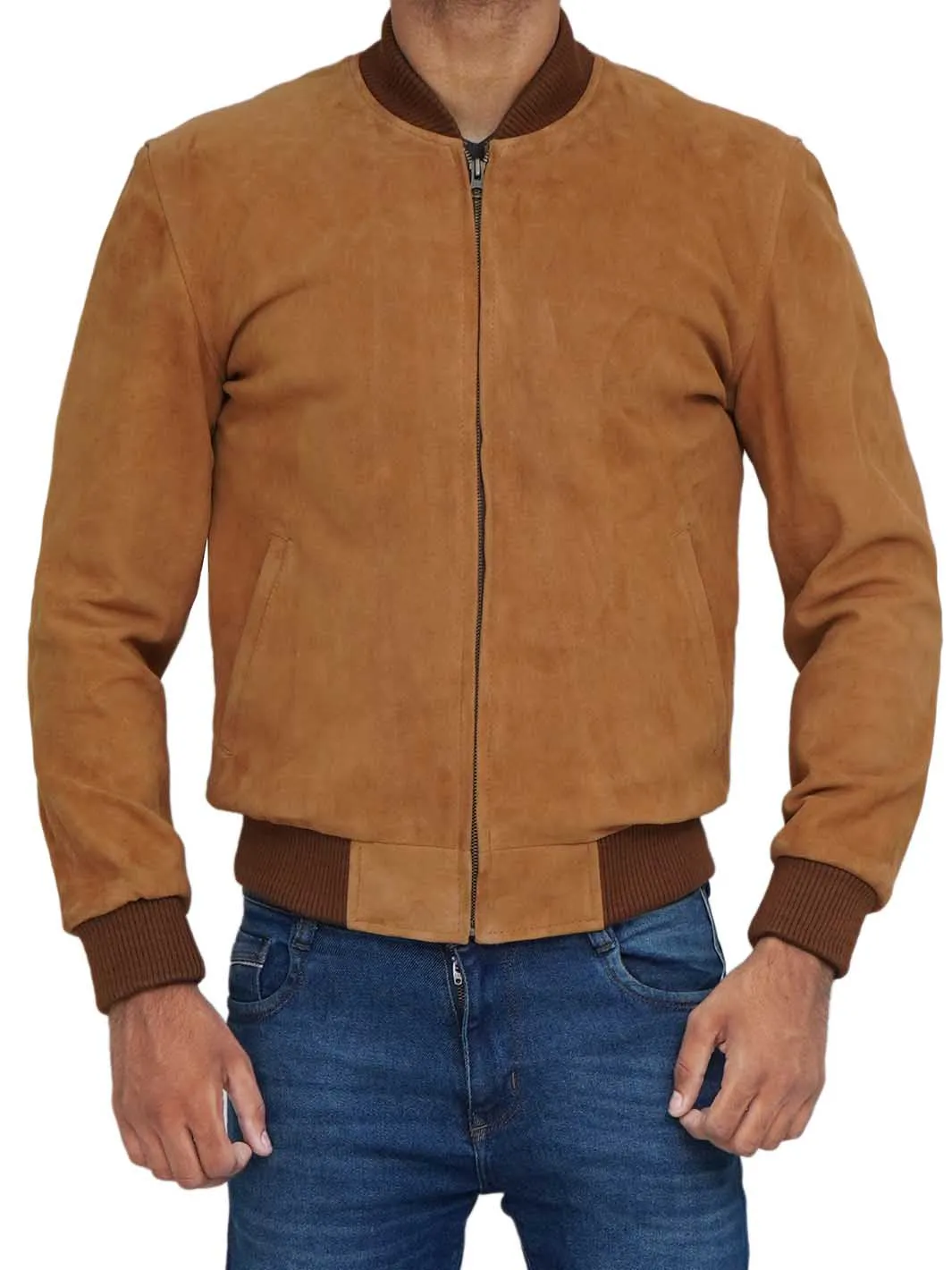 Adamsville Mens  Brown Bomber Suede Jacket