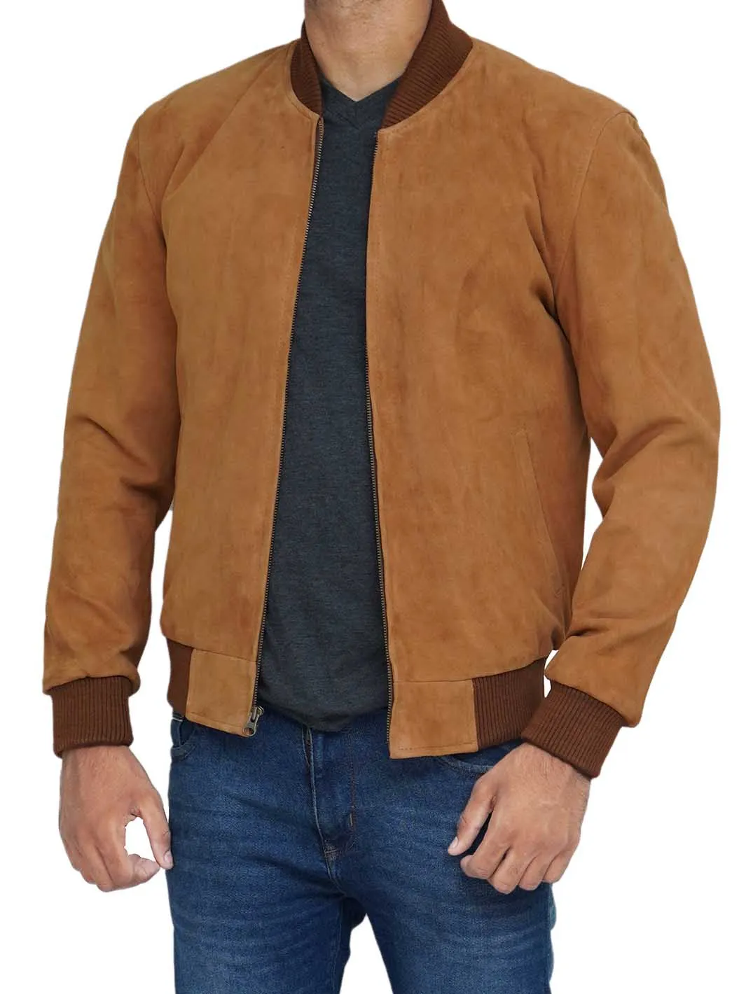 Adamsville Mens  Brown Bomber Suede Jacket