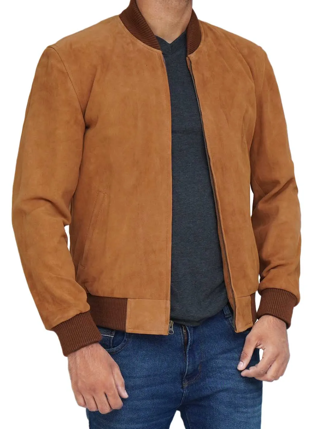 Adamsville Mens  Brown Bomber Suede Jacket