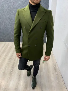 Ade Khaki Slim Fit Long Coat