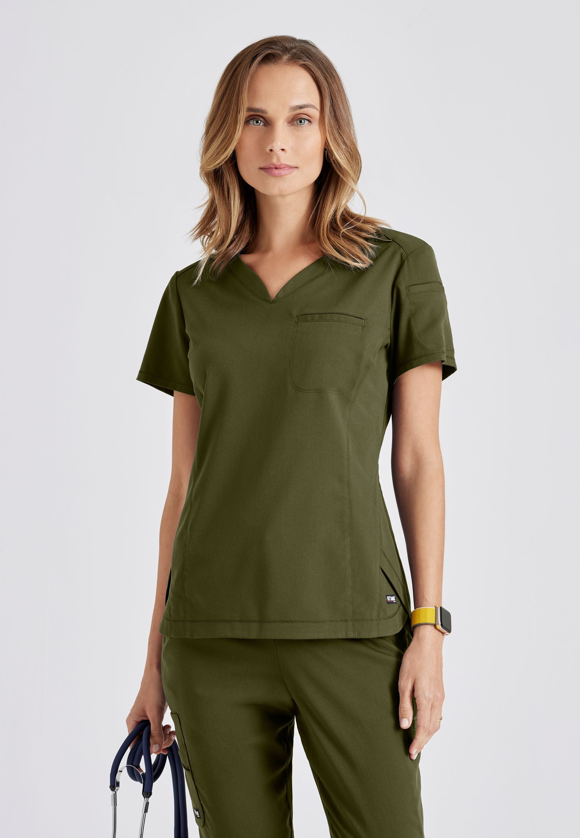 Barco Grey's Anatomy +SpandexStretch GRST136 Capri V-Neck Tuck In Top