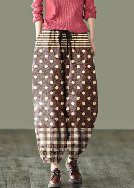 Beautiful Brown geometry Print Fall Linen Harem Pants-Limited Stock