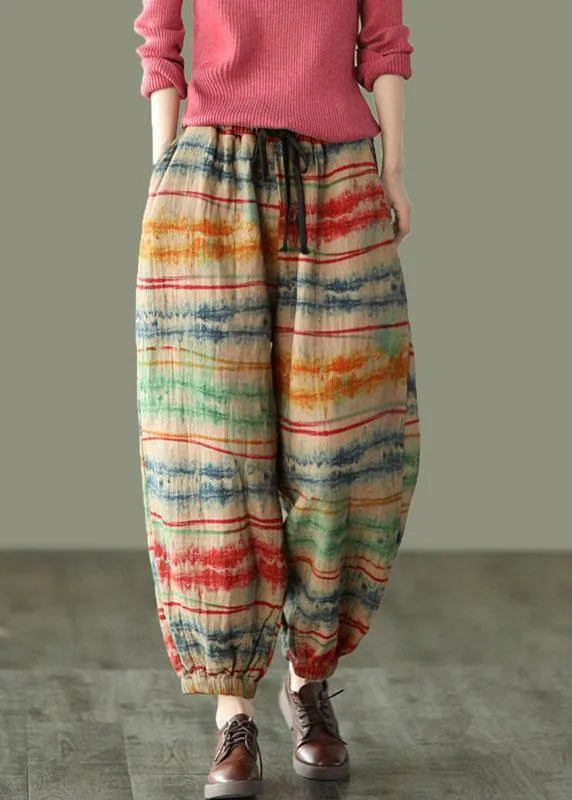 Beautiful Brown geometry Print Fall Linen Harem Pants-Limited Stock