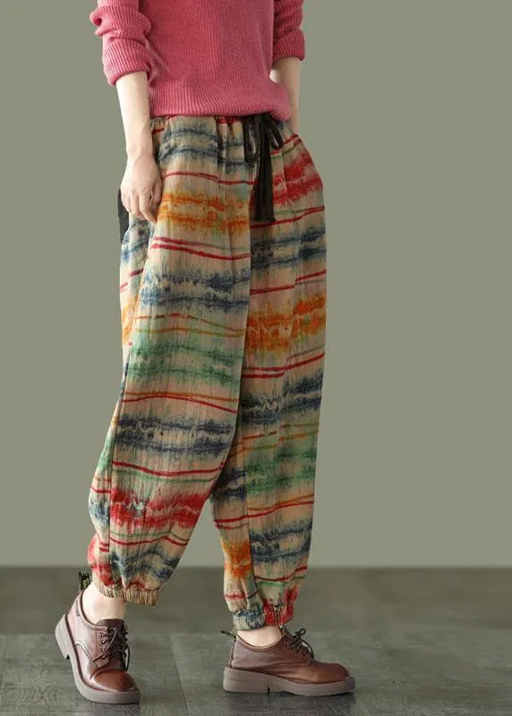 Beautiful Brown geometry Print Fall Linen Harem Pants-Limited Stock