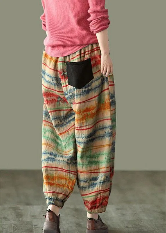 Beautiful Brown geometry Print Fall Linen Harem Pants-Limited Stock