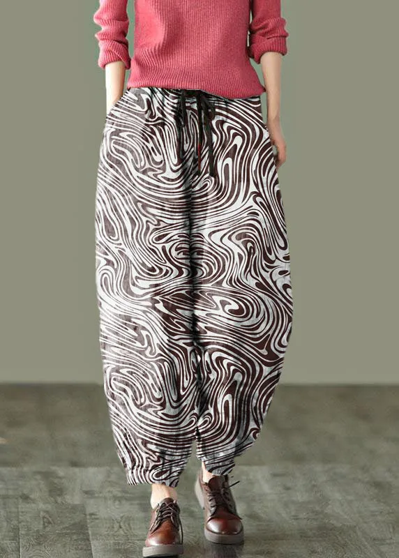 Beautiful Brown geometry Print Fall Linen Harem Pants-Limited Stock