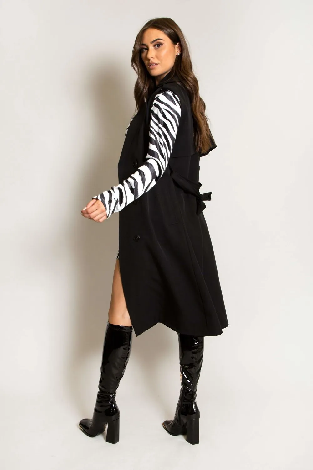 Black Belted Sleeveless Coat