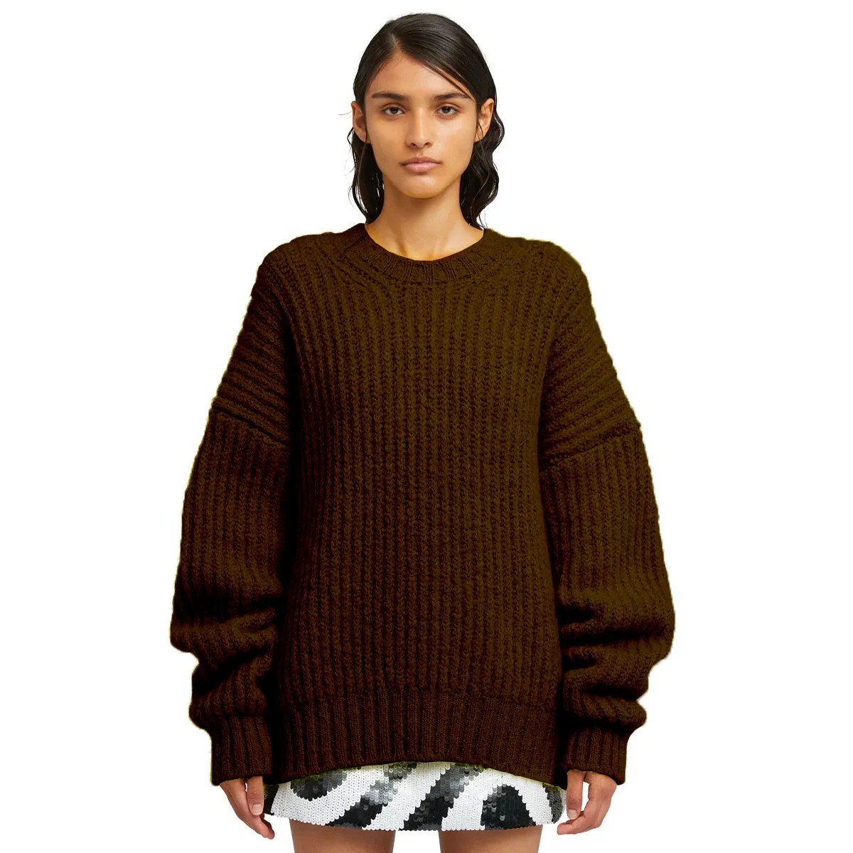 Blended wool crewneck sweater Warm Winter Brown