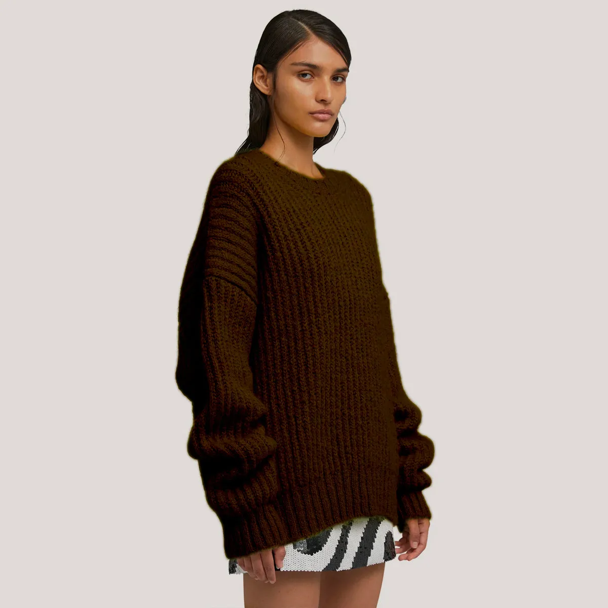 Blended wool crewneck sweater Warm Winter Brown