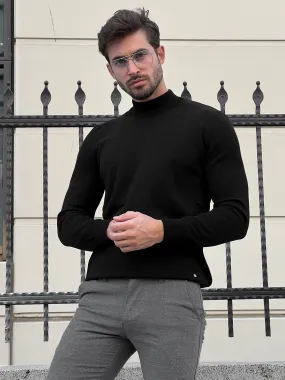 Bojoni Astoria Slim Fit Black Turtleneck Sweater