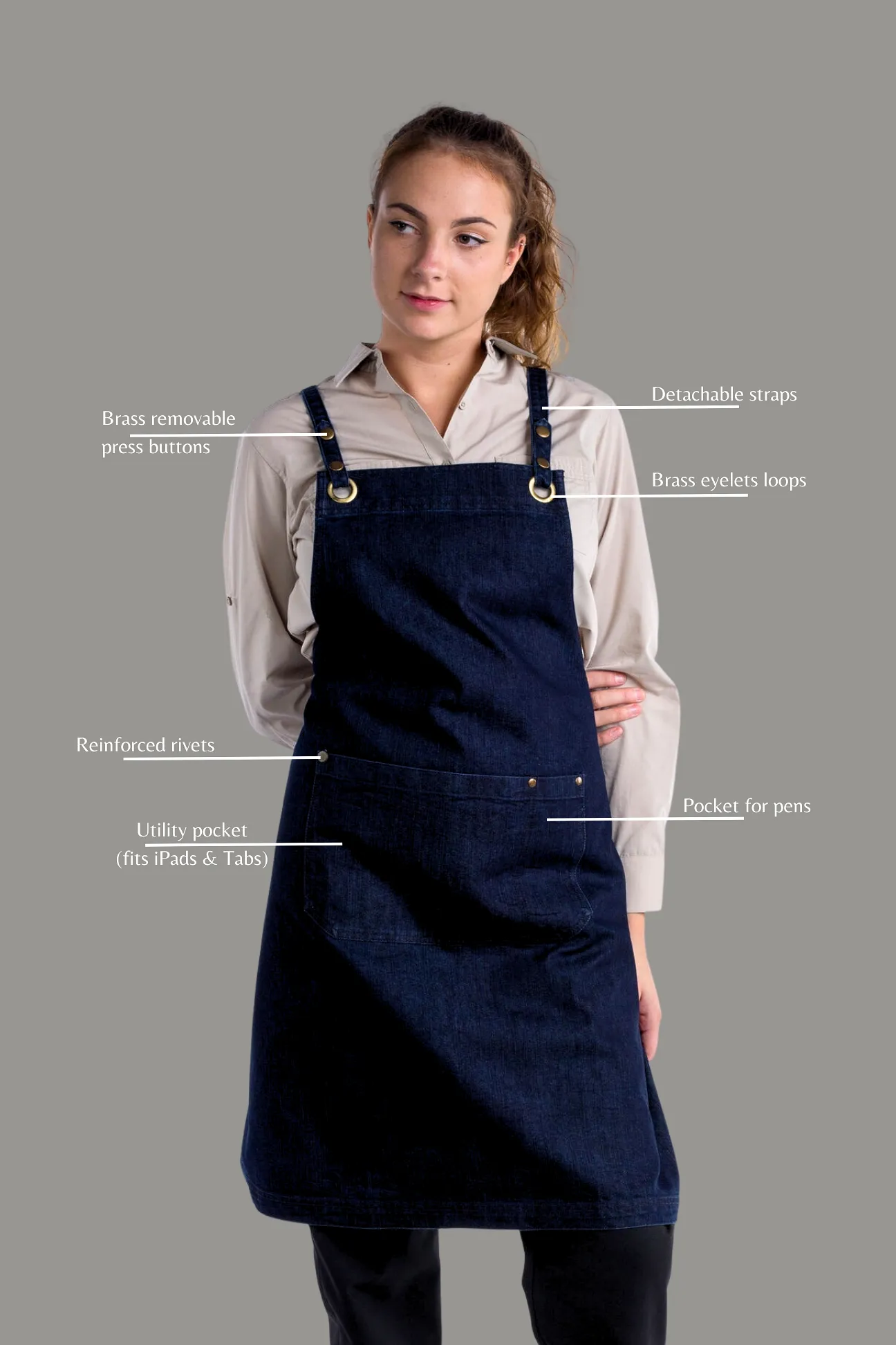 Bondi Crossover Denim Apron Interchangeable straps Dark Blue