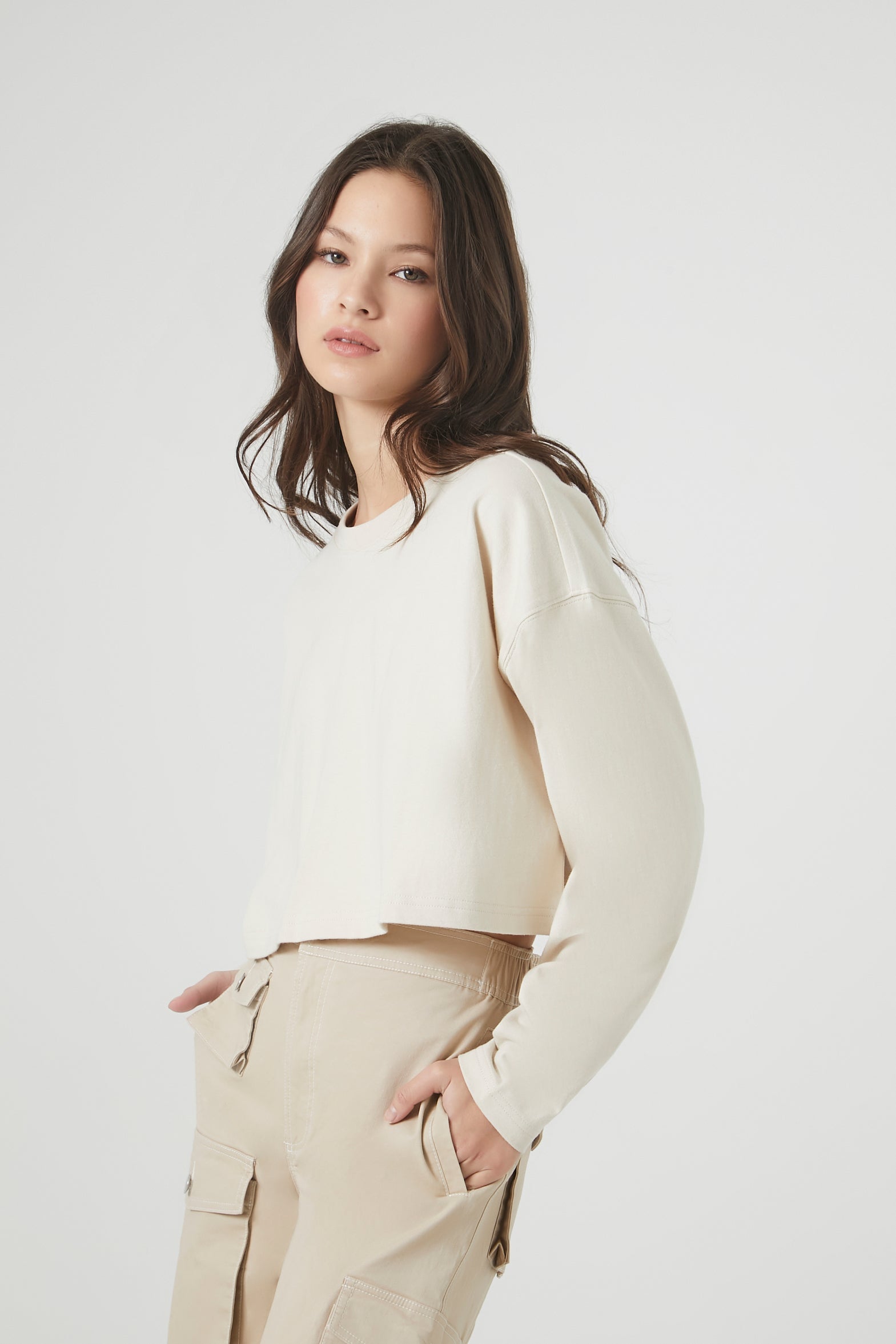 Boxy Long-Sleeve Crop Top