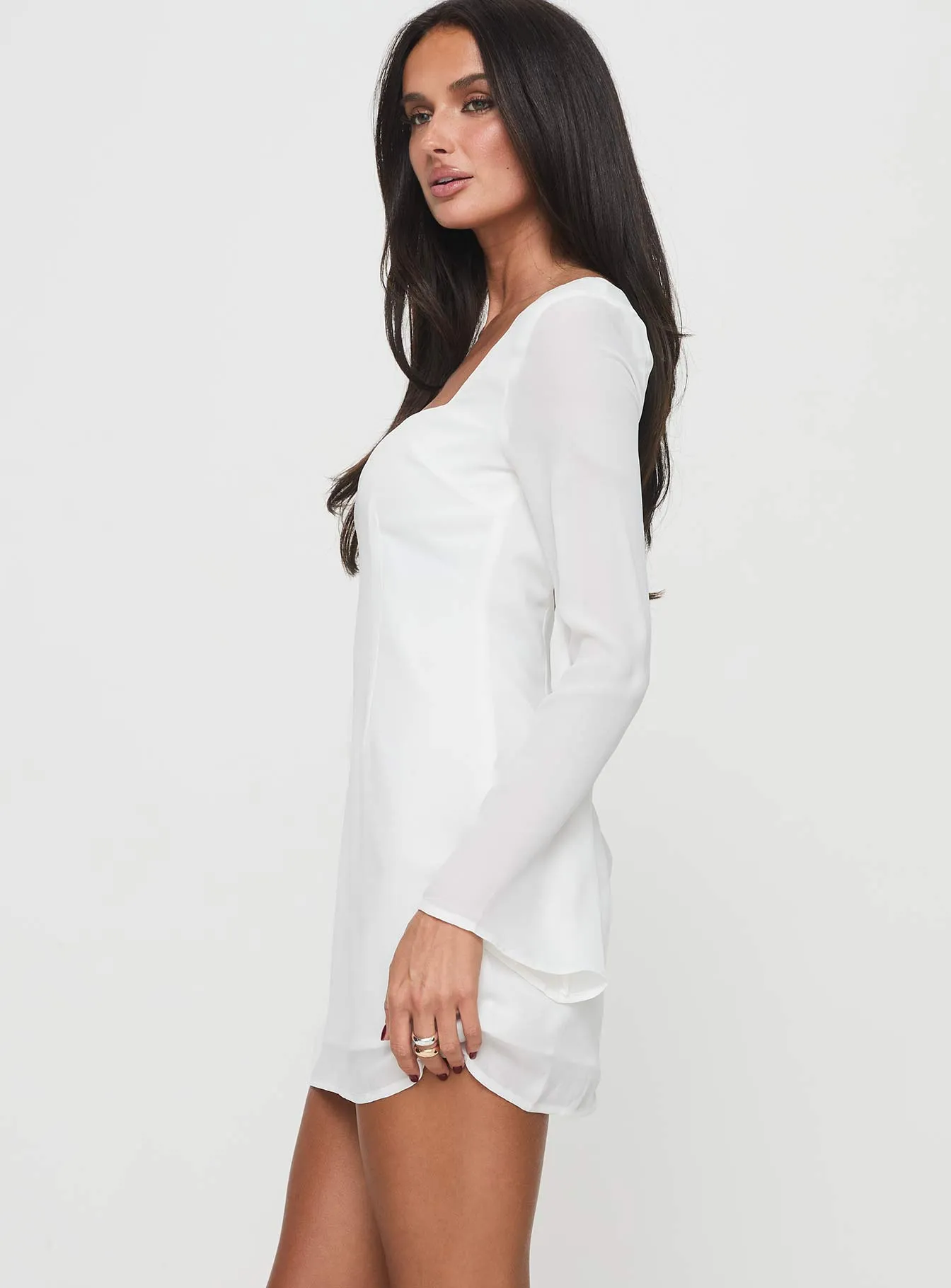 Brunet Long Sleeve Mini Dress White