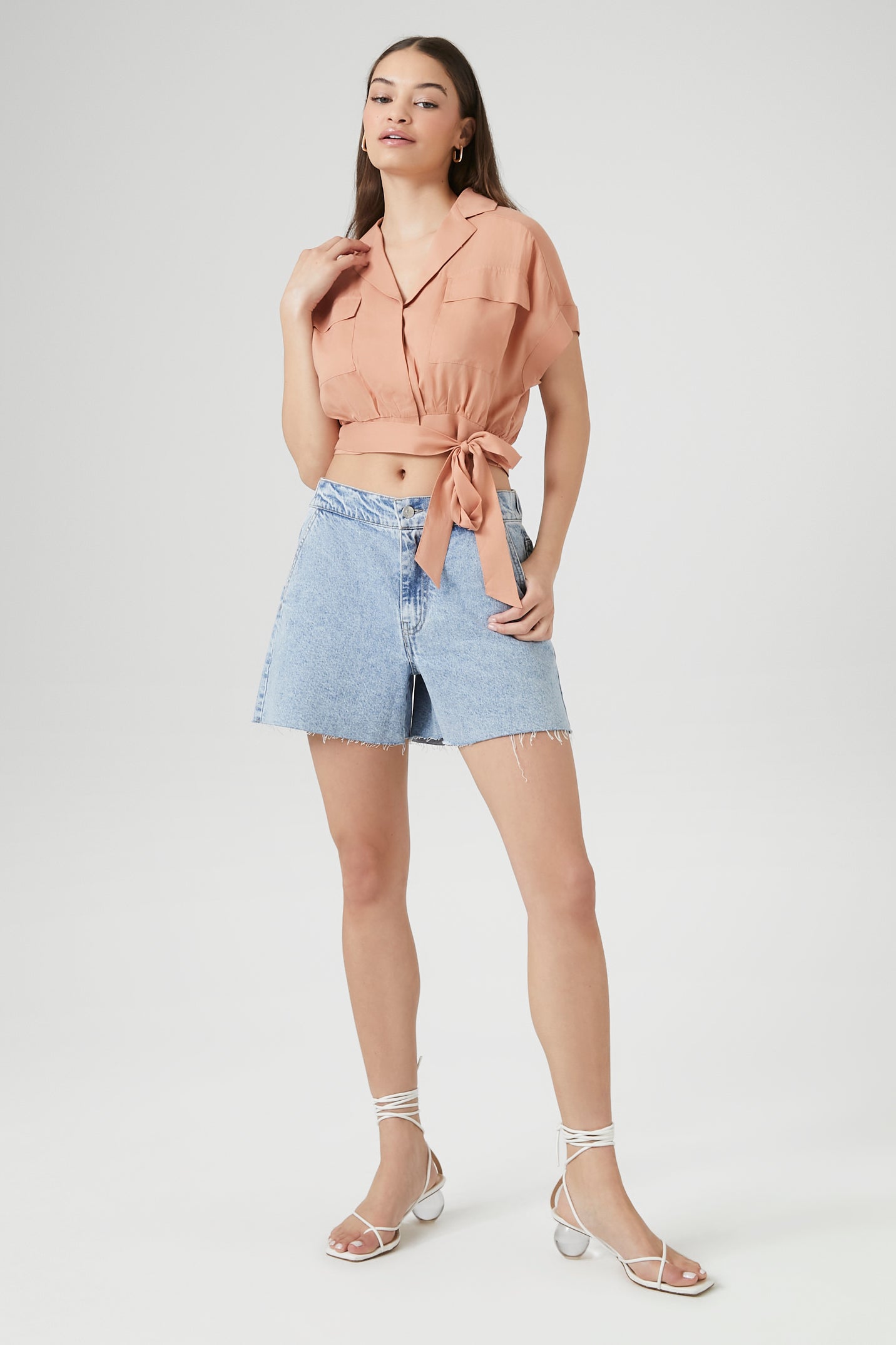 Chambray Tie-Hem Crop Top