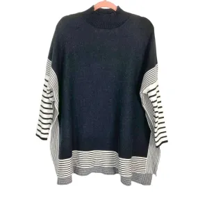 Chicwish Black/White Mock Neck Dolman Sleeve Side Slit Cape Sweater Pullover- Size ~M (see notes)