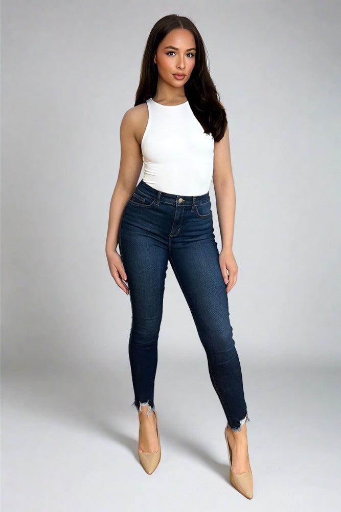 Cotton Blend Denim Extra Ripped Hem Jeans