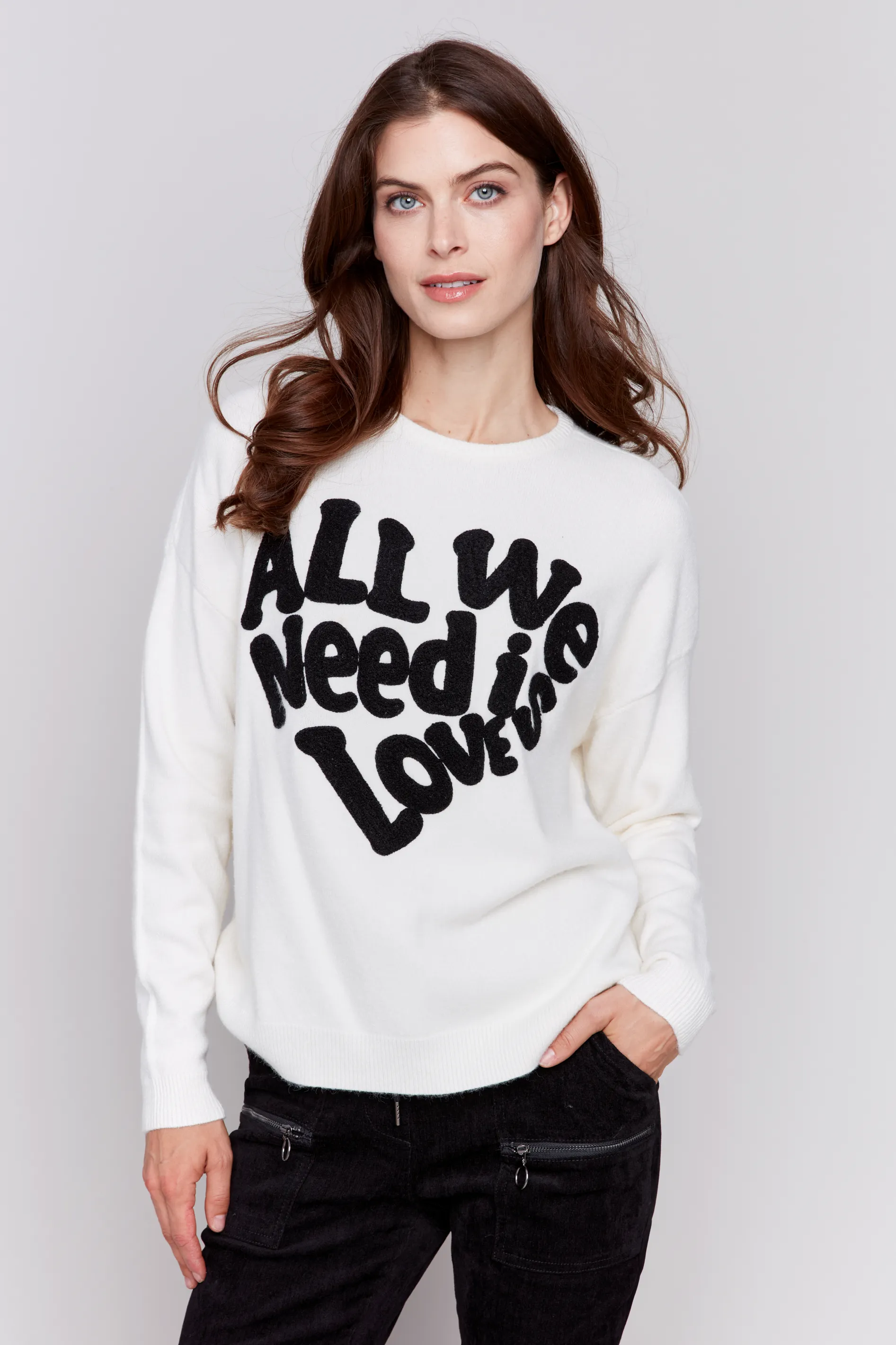 Crew Neck Long Sleeve with Love Embroidered Sweater