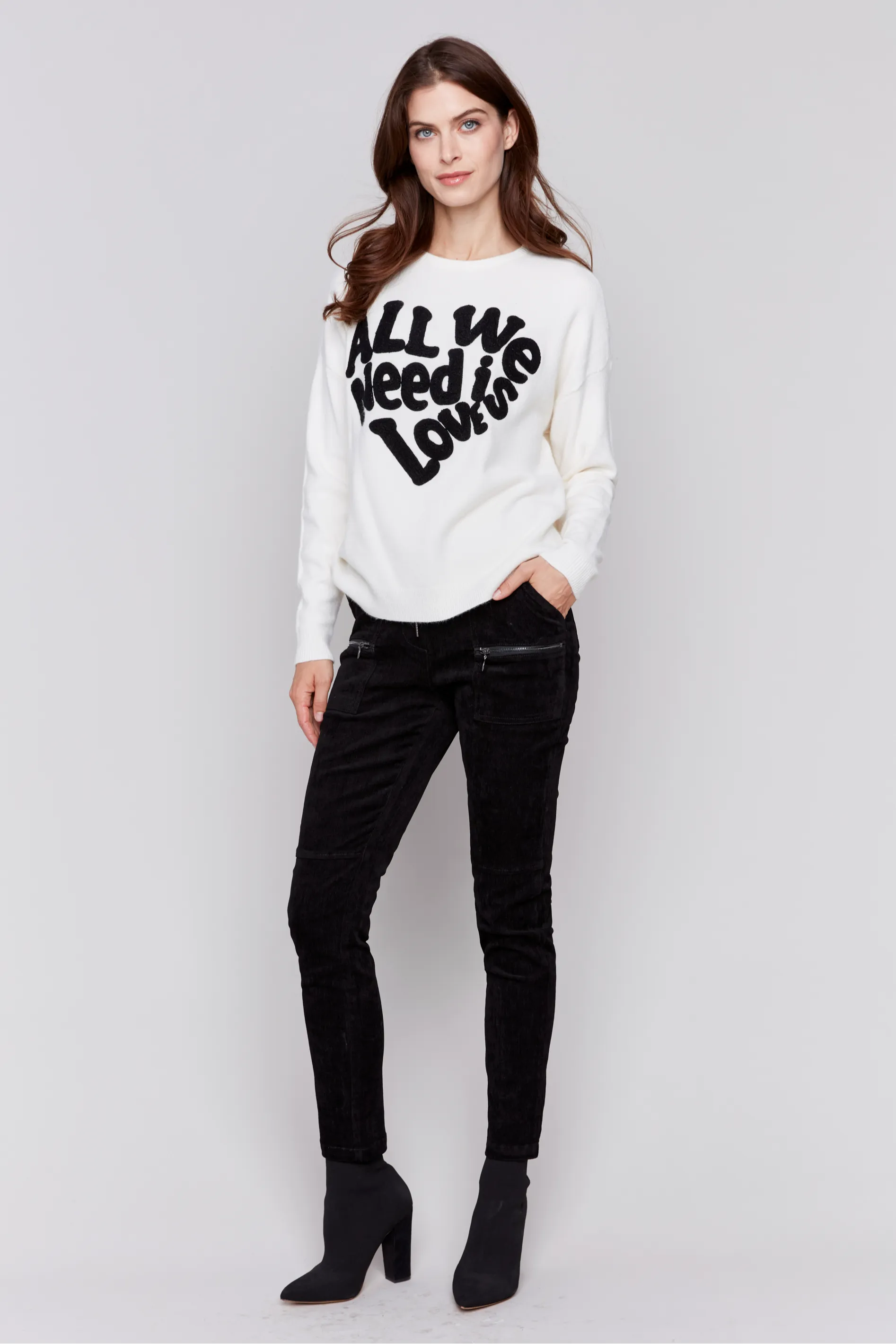 Crew Neck Long Sleeve with Love Embroidered Sweater