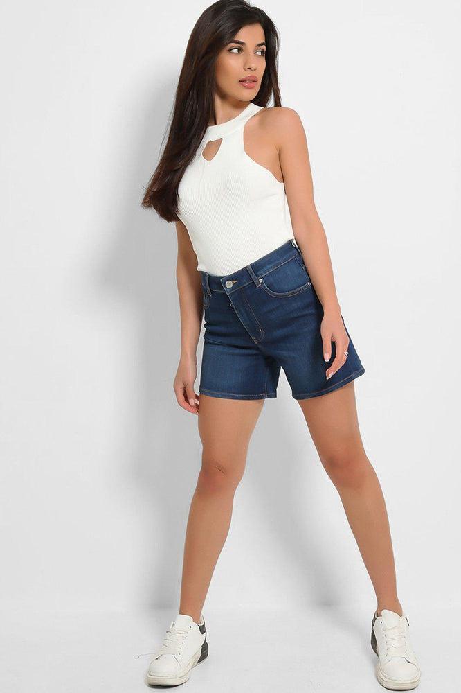 Dark Blue Denim Mid Thigh Shorts