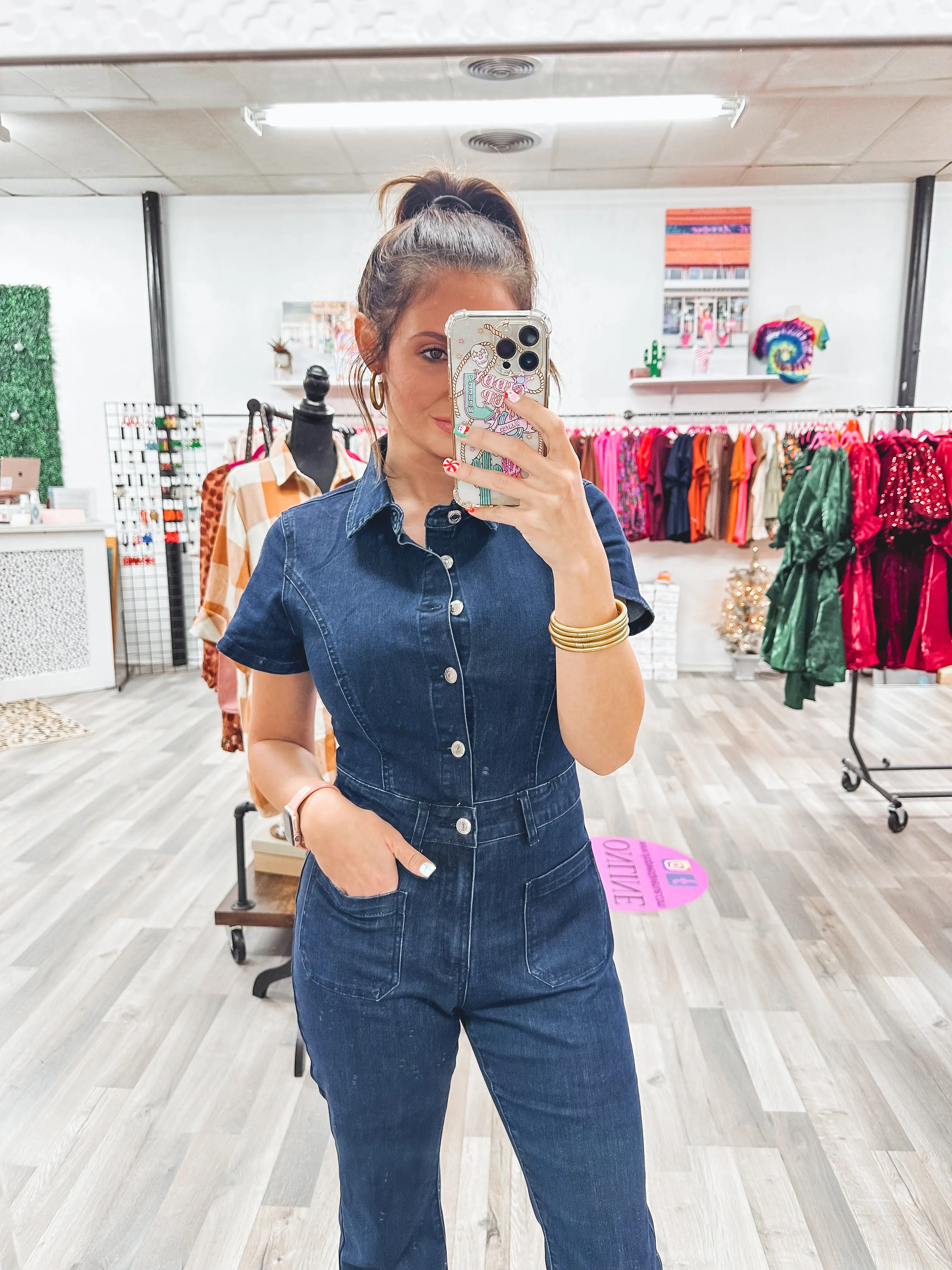 Dark Denim Flared Jumpsuit