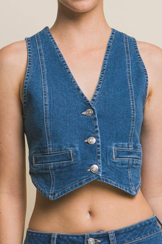 Darlin Denim Vest- Dark Blue