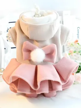 Elegant Luxury Design Dog Coat with Bow and Fluffy Skirt