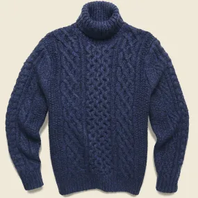 Fisherman Cable Turtleneck - Navy