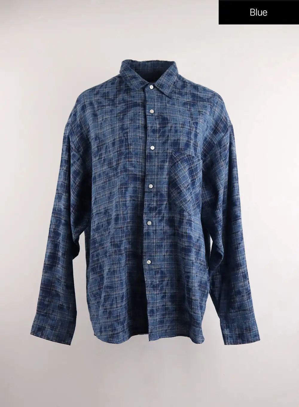 Flannel Collar Plaid Pocket Long Sleeve Blouse (UNISEX) CJ412