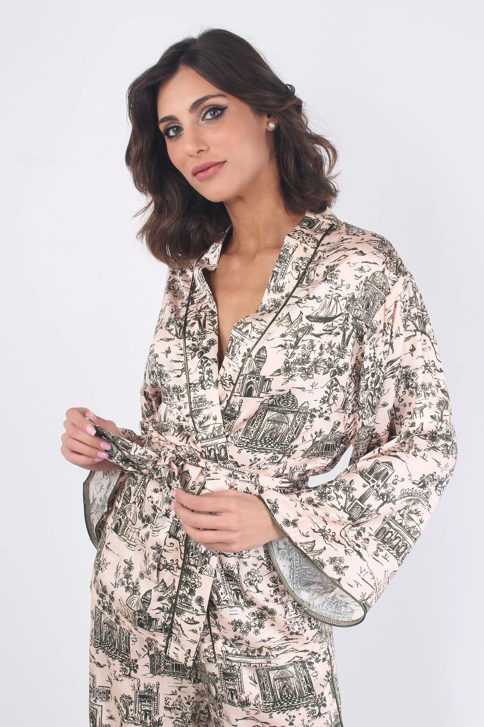 Giacca Kimono Fantasia Cipria/militare