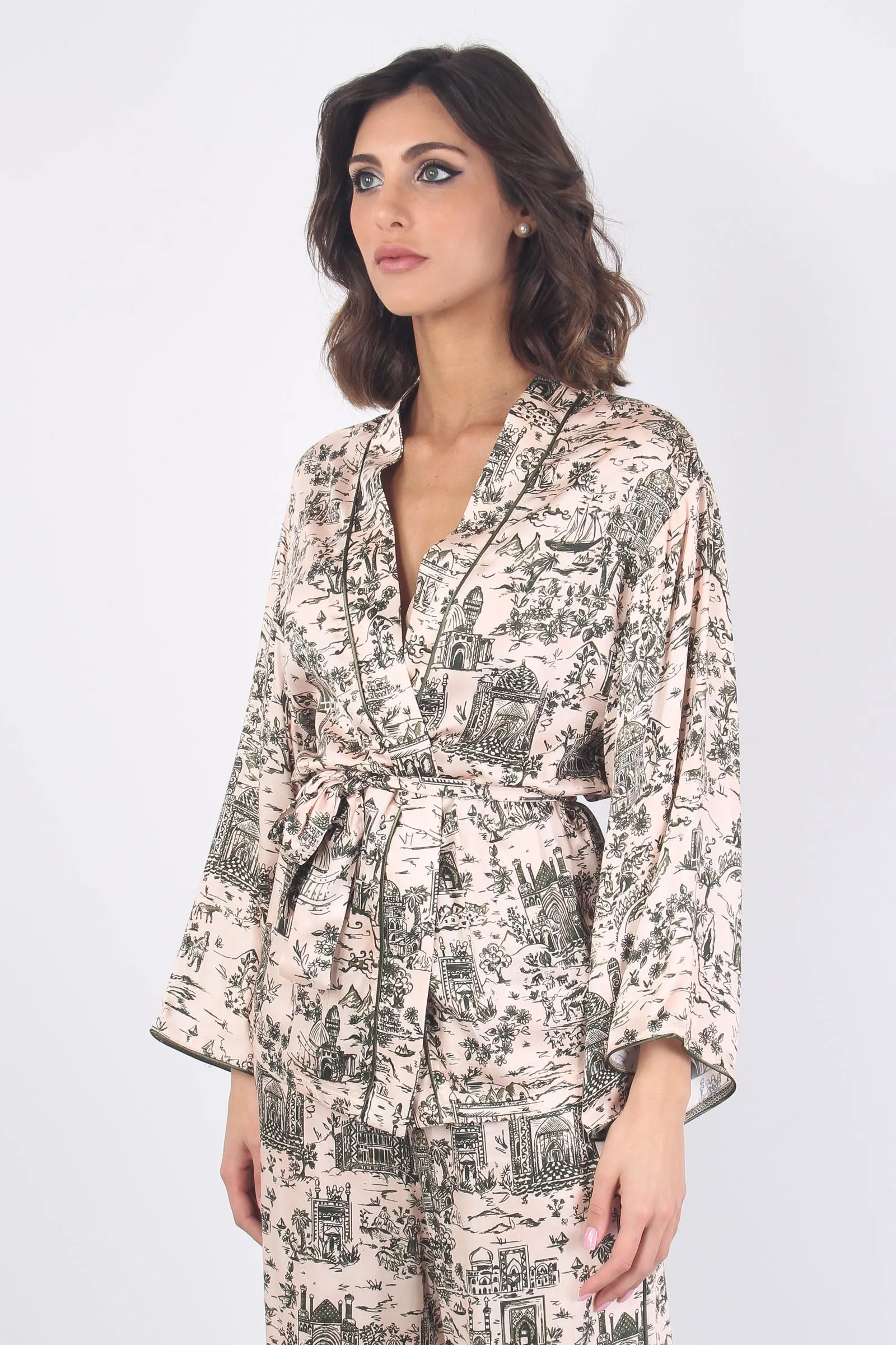 Giacca Kimono Fantasia Cipria/militare