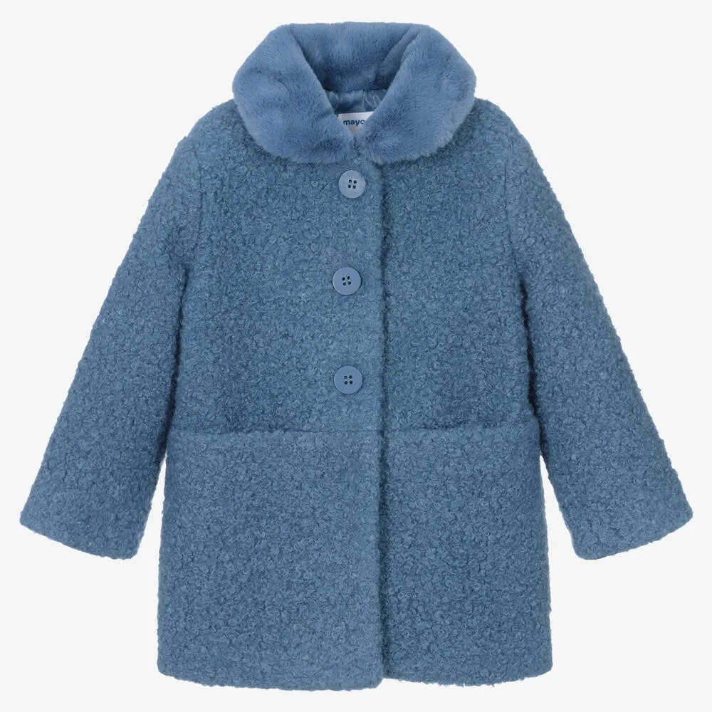 Girls Blue Bouclé Coat