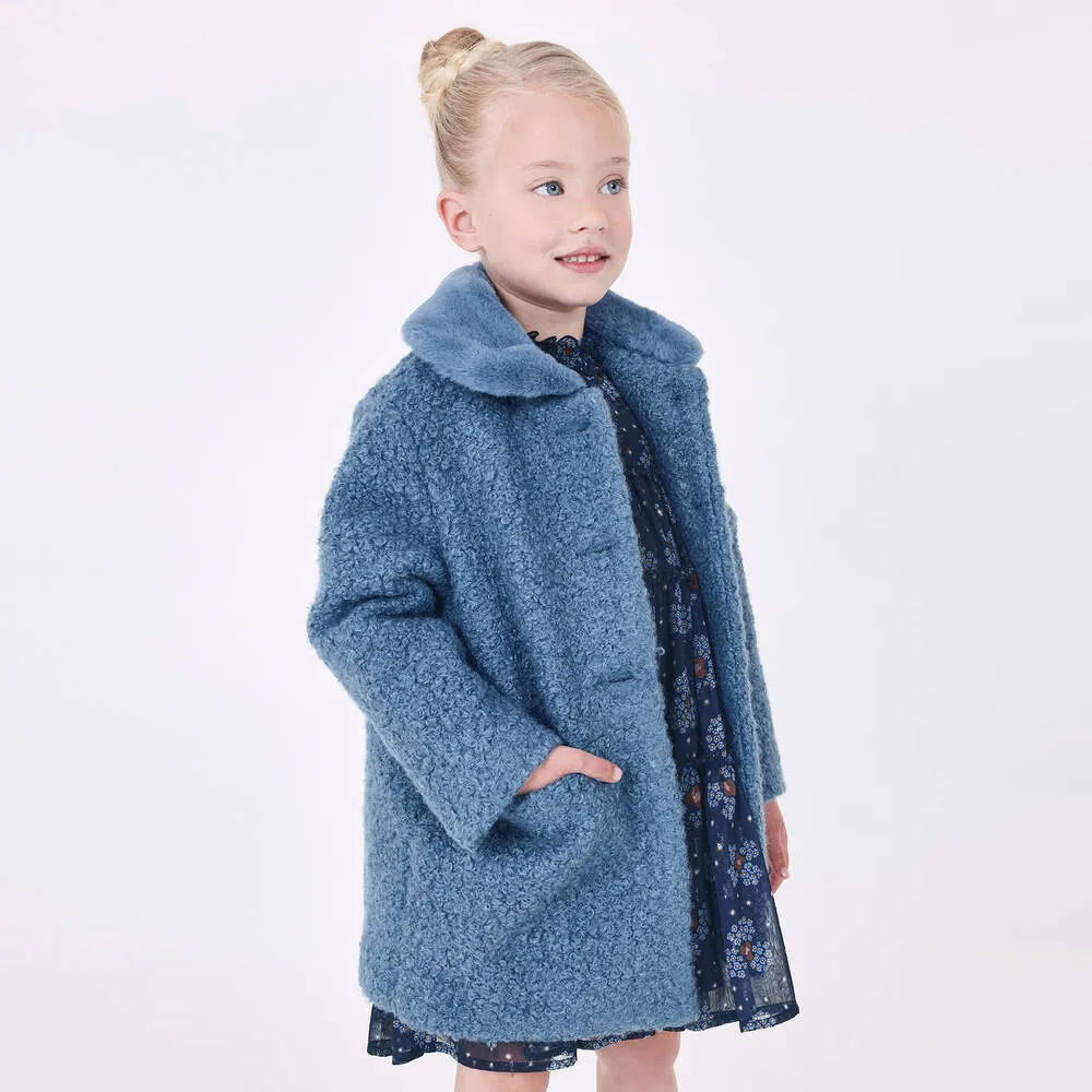 Girls Blue Bouclé Coat