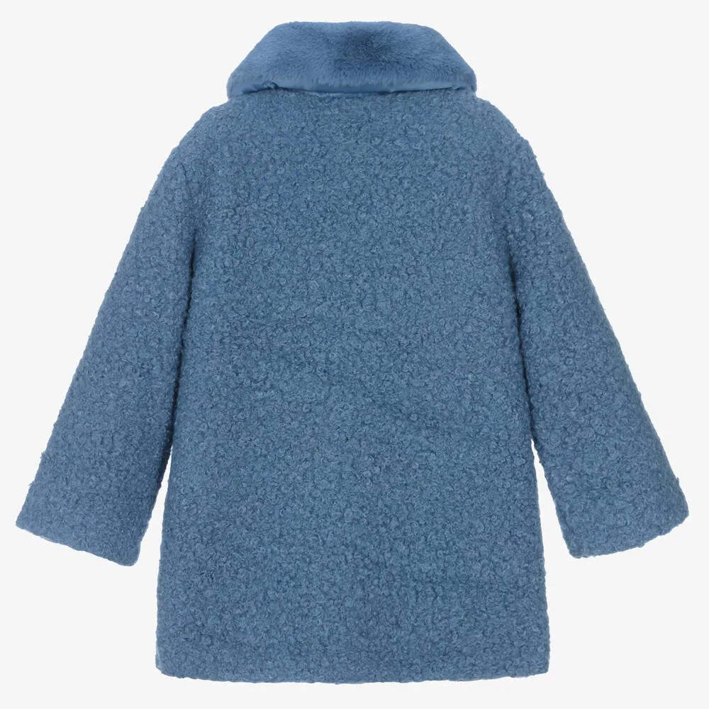 Girls Blue Bouclé Coat