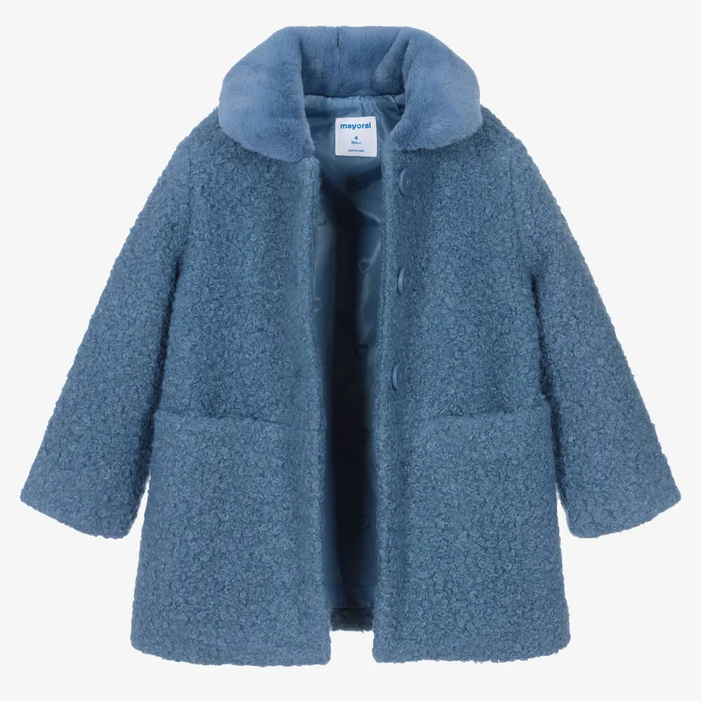 Girls Blue Bouclé Coat