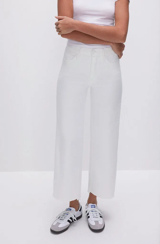 GOOD AMERICAN GOOD WAIST PALAZZO CROP IN WHITE