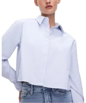 Good American Oxford Womens Crop Cotton Button-Down Top