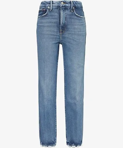 Good American Womens Indigo737 Soft Tech Good Curve straight-leg high-rise stretch-denim jeans