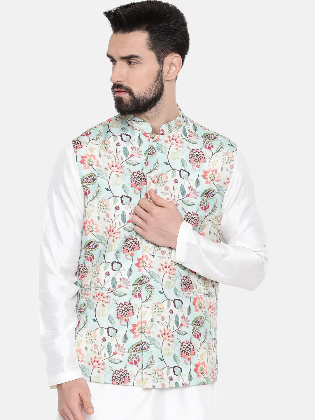 Green Silk Muslin Nehru Jacket for Weddings - MMWC0208