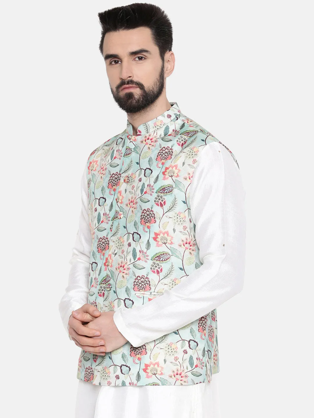 Green Silk Muslin Nehru Jacket for Weddings - MMWC0208