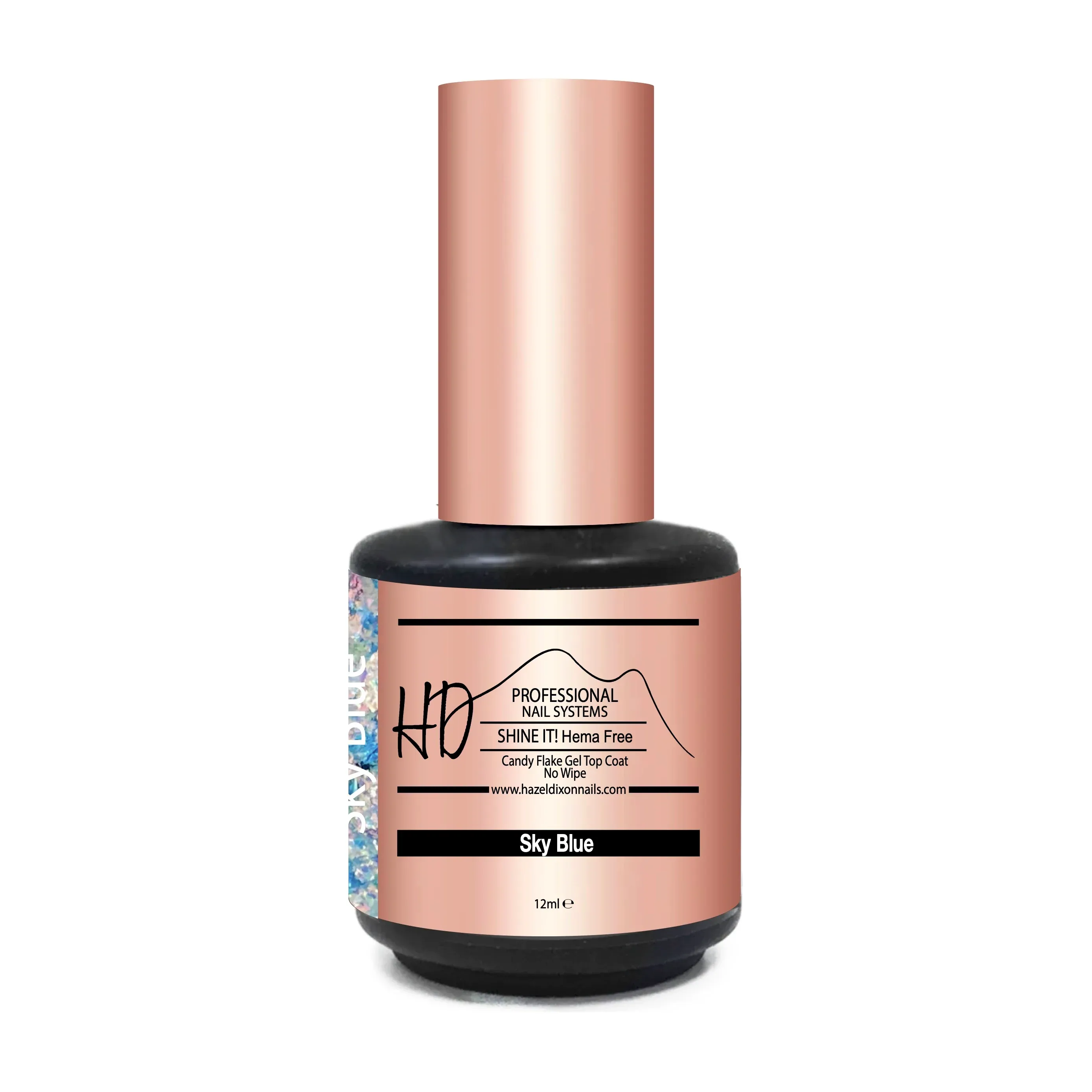 HD Shine It ! HEMA FREE - No Wipe Candy Flake Top Coat - Sky Blue