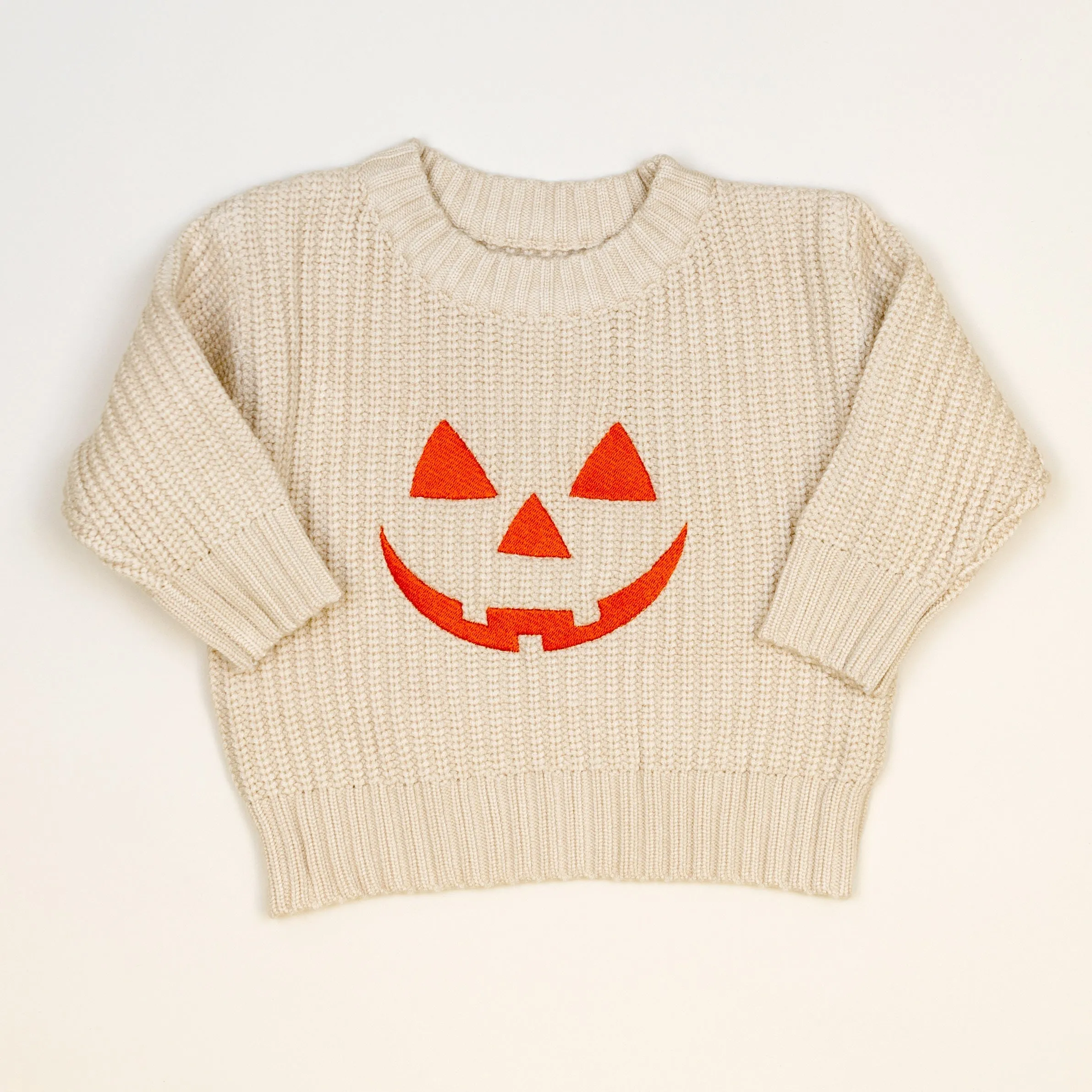 Jack o' Lantern on Cream | Embroidered Sweater