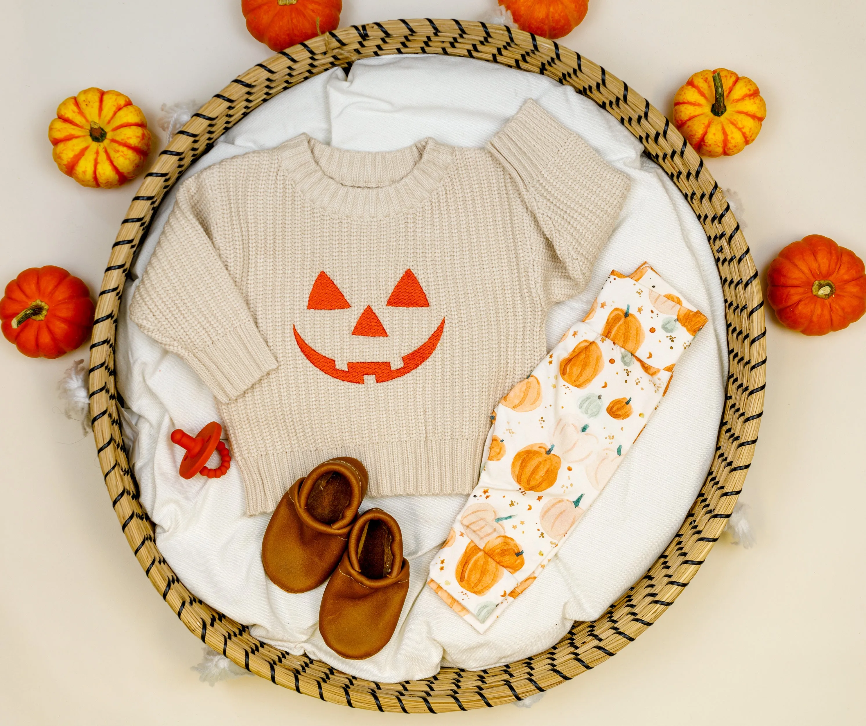 Jack o' Lantern on Cream | Embroidered Sweater