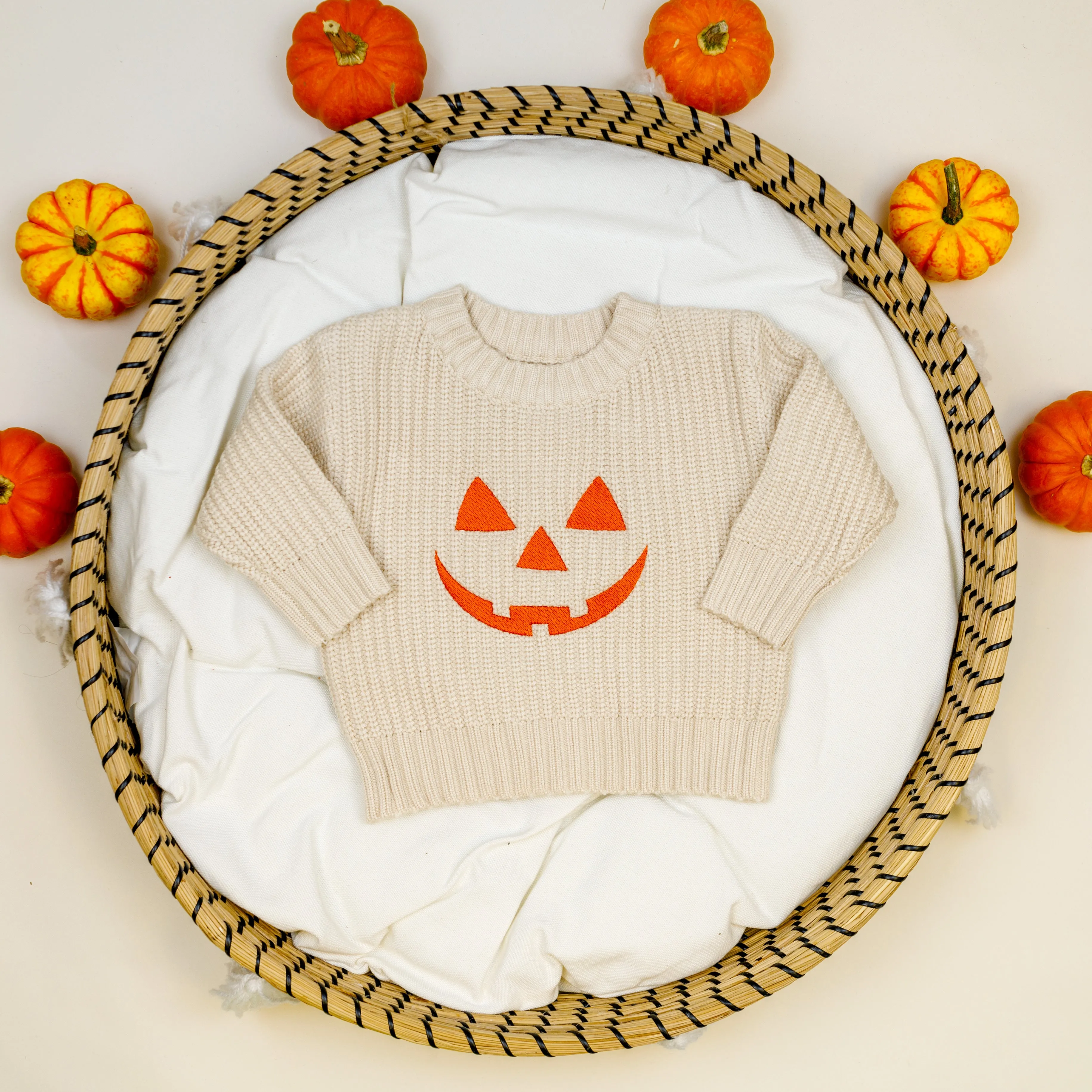 Jack o' Lantern on Cream | Embroidered Sweater