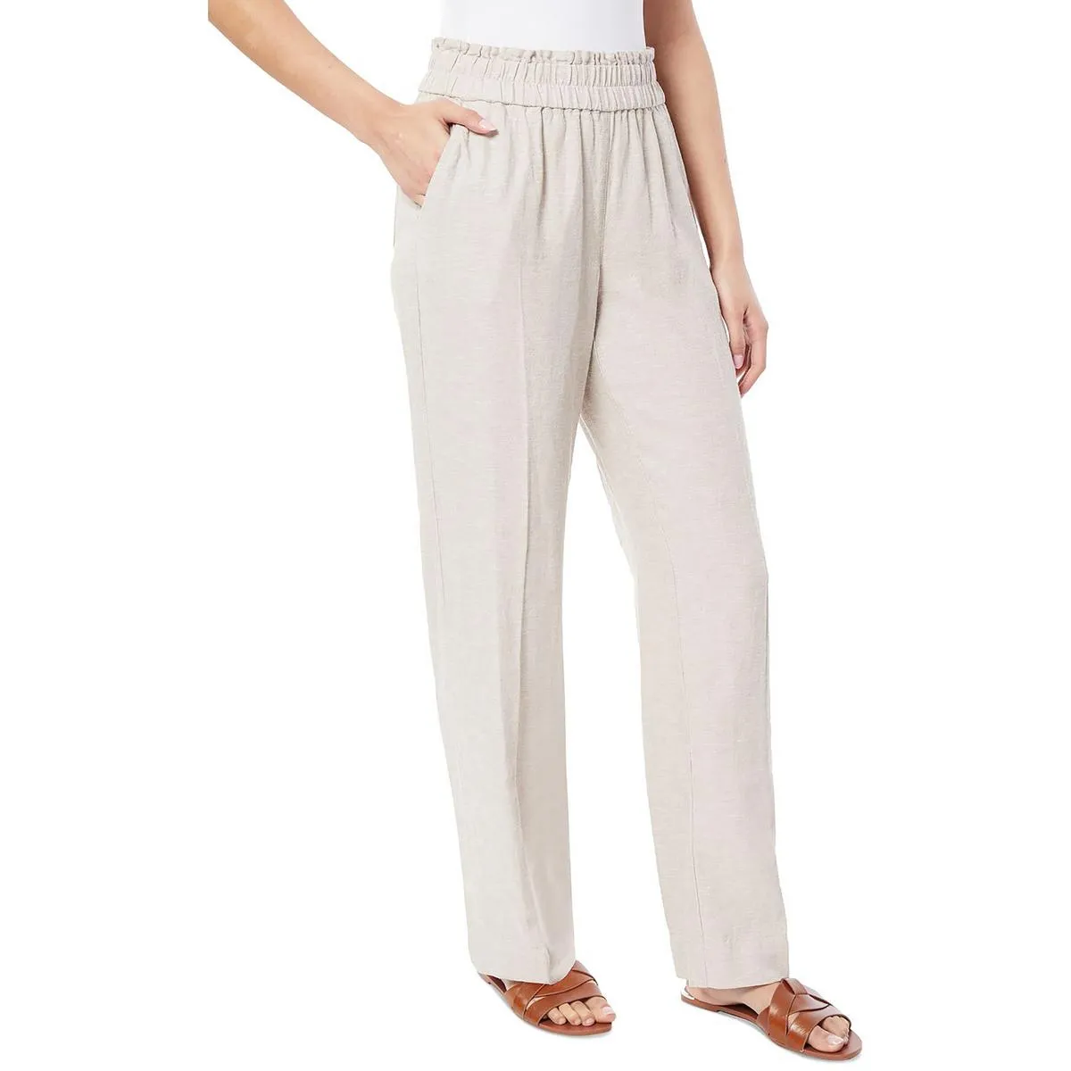 Jones New York Womens Linen High Rise Wide Leg Pants