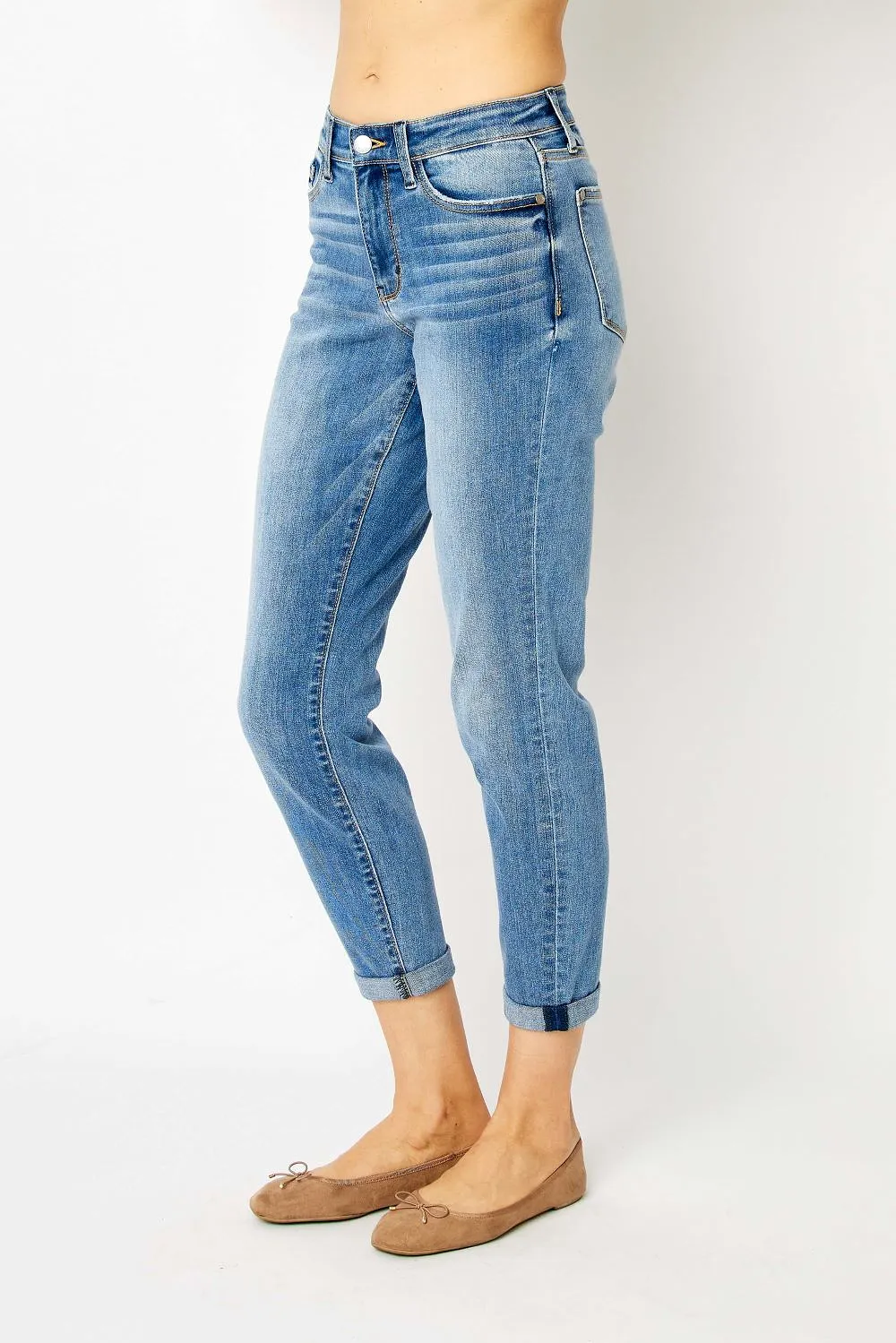 'Judy Blue' Women's Slim Midrise Cuffed Jeans - Medium Blue Wash