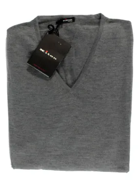 Kiton Cashmere Silk Sweater Charcoal Gray V-Neck XXL / EUR 56